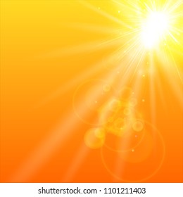 Summer orange background with sunlight. Vector illustration