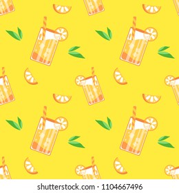 Summer orange juice pattern with yellow background