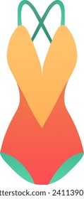 Summer orange swimsuit with green straps, fashionable women's beachwear design. Swimwear fashion, beach summer outfit vector illustration.