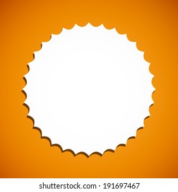 summer orange and white serrated circle with shadow background (vector)