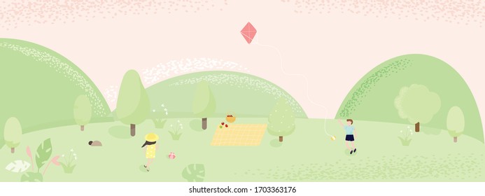 summer outdoor background with kids and activity vector 