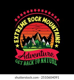 Summer Outdoor Beach Surfing Adventure And Mountain Hiking Cool Stock Vector T-shirt Design Illustration 