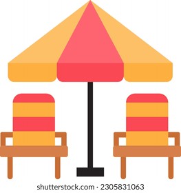 Summer outdoor cafe with tables, umbrellas, chairs. Colorful vector illustration in flat style