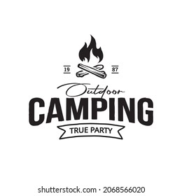 Summer Outdoor camping sign with a fire. Vector illustration.