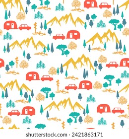 Summer Outdoor Camping Vacation Vector Pattern can be use for background and apparel design