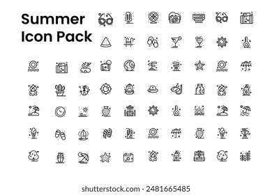 Conjunto de iconos de línea de Ocio al aire libre y Vector de picnic. Contiene iconos de contorno lineal como Fogata, Mesa, Camping, Parrilla, Comida, Barbacoa, Hamburguesa, Manta, Bebida, Senderismo. Uso y trazo editables