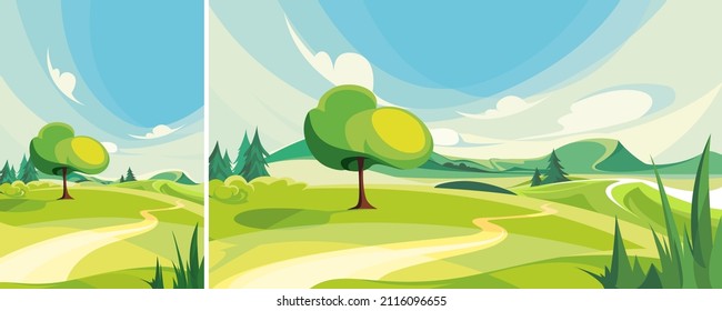 Summer outdoor scene. Nature landscape in different formats.