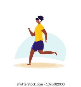 Summer outdoor sport activities. Young man jogging on sand beach. Morning workout and jogging. Active and healthy lifestyle. Vector illustration in flat design.