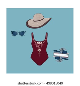 Summer outfit vector set red, blue and white
