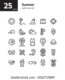 Summer outline icon set. Vector and Illustration.