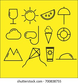 Summer outline icon set Vector.