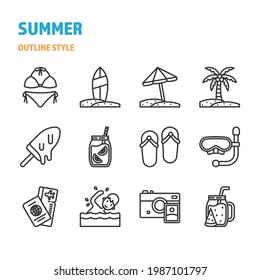 Sommer in Umriss-Symbol und Symbol-Set
