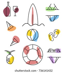 Summer outline icons set