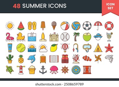 
Summer pack icon set flat design style