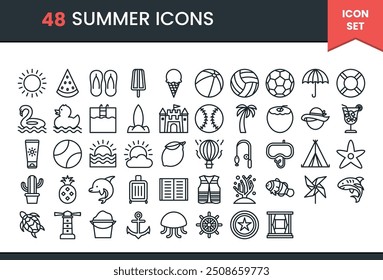 Summer pack icon set line design style
