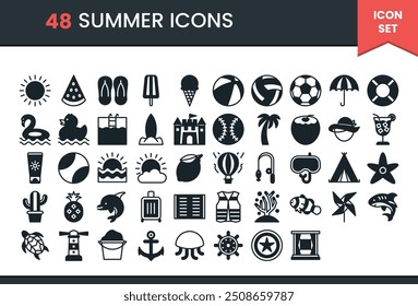 Summer pack icon set solid design style