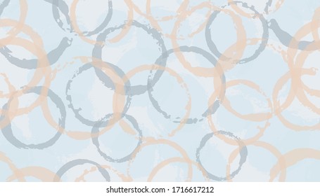 Summer painted circle stamps textile print. Round shape blob overlapping elements vector seamless pattern. Grunge texture circle stamps textile seamless.