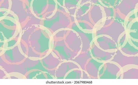 Summer painted circle stamps textile print. Round shape stain overlapping elements vector seamless pattern. Brush stroke circle stamps textile print.