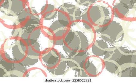 Summer painted circles geometry fabric print. Circular blot overlapping elements vector seamless pattern. Grunge texture circles geometry fabric background.