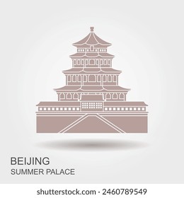 Summer Palace in Beijing China. Flat cartoon style historic sight showplace attraction web site vector illustration. World countries cities vacation travel sightseeing Asia Asian Chinese collection.