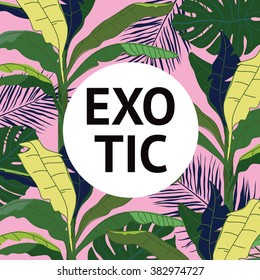 Summer palm and banana tree print with lettering Exotic, for T-shirt graphic and other uses. Premium vector background.