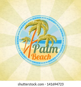 Summer palm beach retro background. Vector