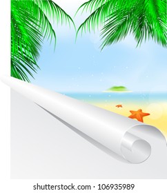 Summer palm beach and roll of paper forward