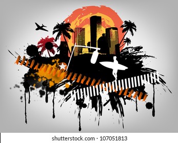 Summer Palm City Vector Illustration