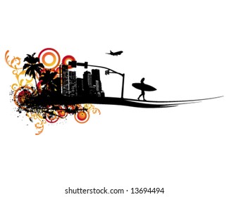 Summer Palm City Vector Illustration