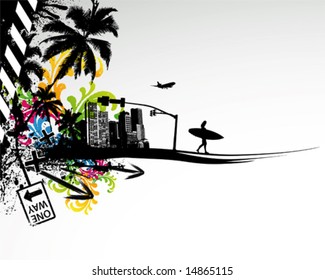 Summer Palm City Vector Illustration