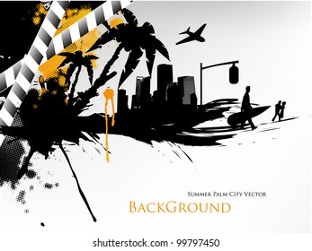 Summer Palm City Vector Illustration