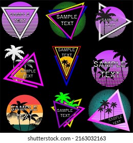 summer palm retro neon stickers label pack in vector format