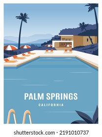 summer in palm springs california travel poster vector illustration with minimalist style.