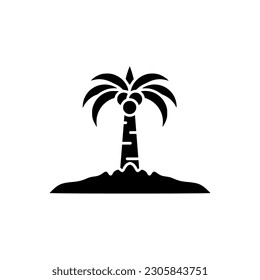 Summer palm tree or coconut tree black fill icon, vector illustration in trendy style. Editable graphic resources for many purposes.