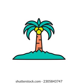 Summer palm tree or coconut tree color fill icon, vector illustration in trendy style. Editable graphic resources for many purposes.