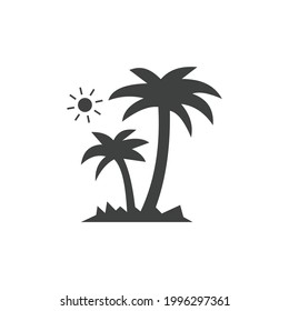 Summer Palm Tree Icon Isolated on Black and White Vector Graphic