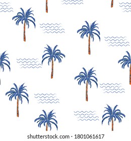 Summer Palm tree and line wave seamless pattern vector EPS10 ,Design for fashion , fabric, textile, web, wallpaper,wrapping and all prints on white 