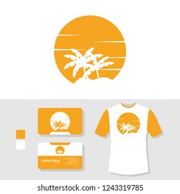Summer palm tree logo design with business card and t shirt mockup