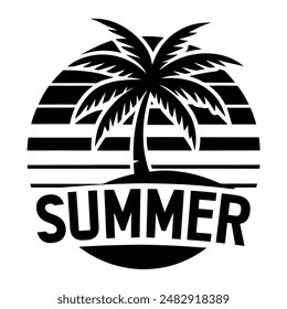 Summer Palm Tree Logo - Retro Beach Silhouettes Typography Design