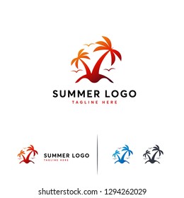 Summer Palm Tree logo template designs vector