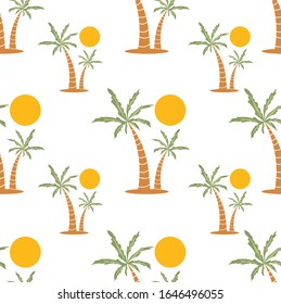 Summer palm tree on a background of the sun. Seamless pattern. Vector image.