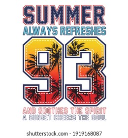 Summer with palm trees drawing on number with degrade illustration.