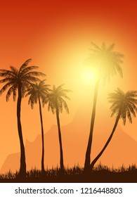 summer palm trees in sunset scene. vector illustration. EPS 10