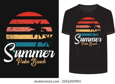 Summer palm  vector illustration for t-shirt print, With Red, Orange, Yellow, Blue color.