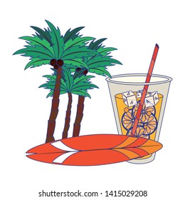 Summer palms and surf table cartoons drinks and cocktails vector illustration graphic design