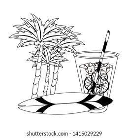 Summer palms and surf table cartoons drinks and cocktails vector illustration graphic design