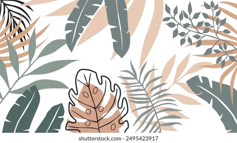 Summer panorama design concept. Abstract illustration with exotic jungle leaves. EPS 10