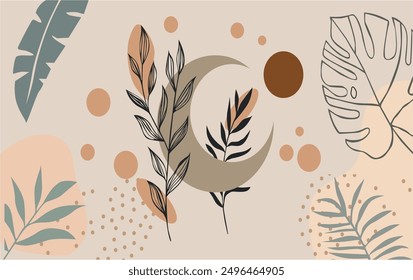 Concepto de diseño de panorama de verano. Ilustración Abstractas con hojas exóticas de la selva. EPS 10