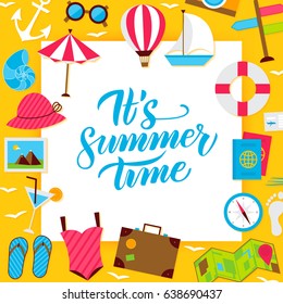 Summer Paper Concept. Vector Illustration of Flat Style Sea Travel Poster with Lettering.