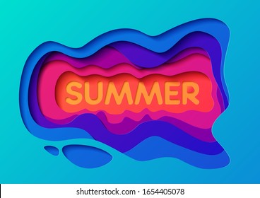 Sommerpapierschnitt Hintergrund. Abstrakte realistische Papierdekoration für Design, strukturiert mit Pappe schroffe bunte Schichten. 3d Relief. Die Kunst des Schnitzens. Vektorillustration-Illustrationsdesign